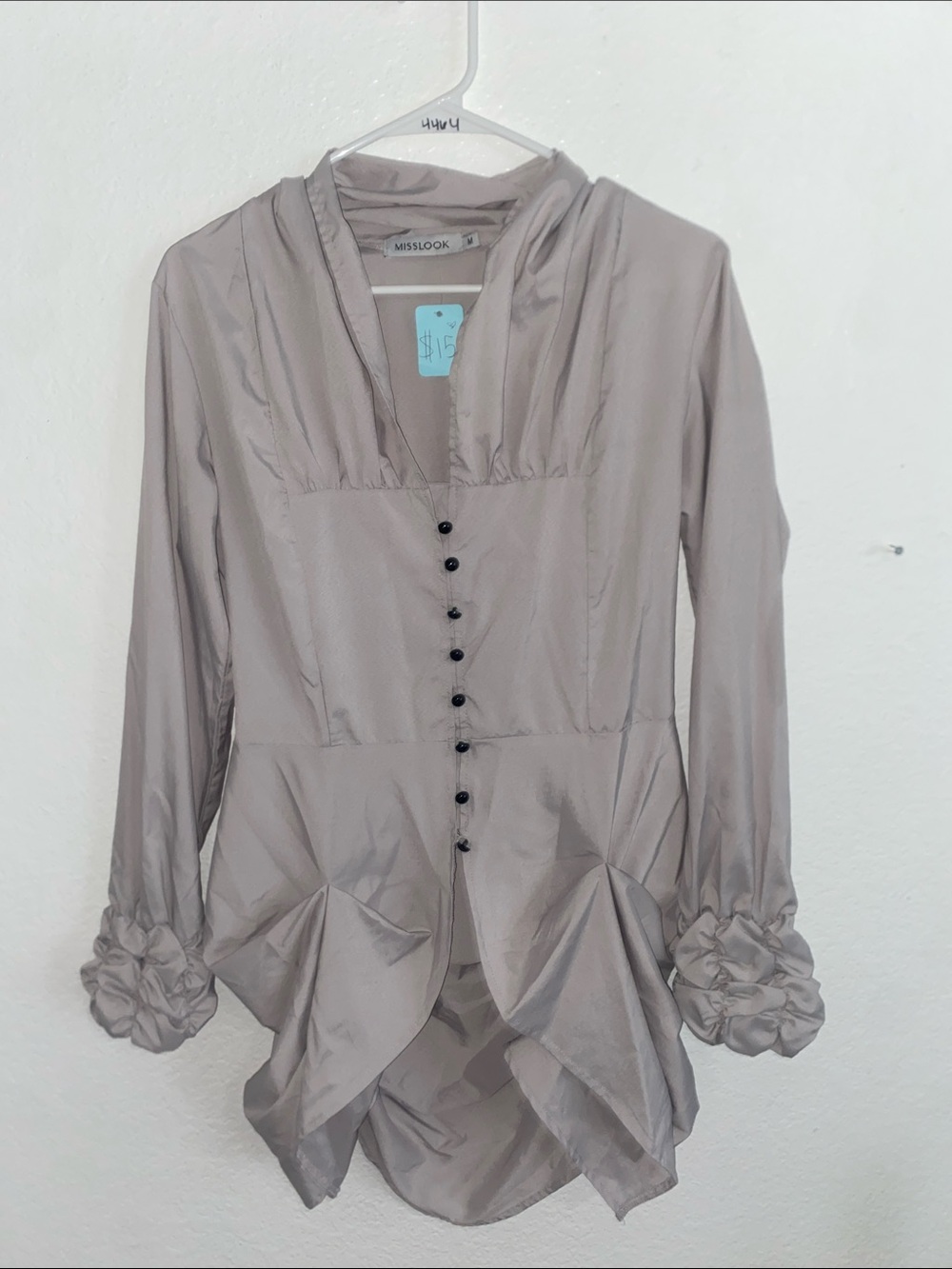 MISSLOOK Taupe Button-Front Ruffle Hem Blouse
